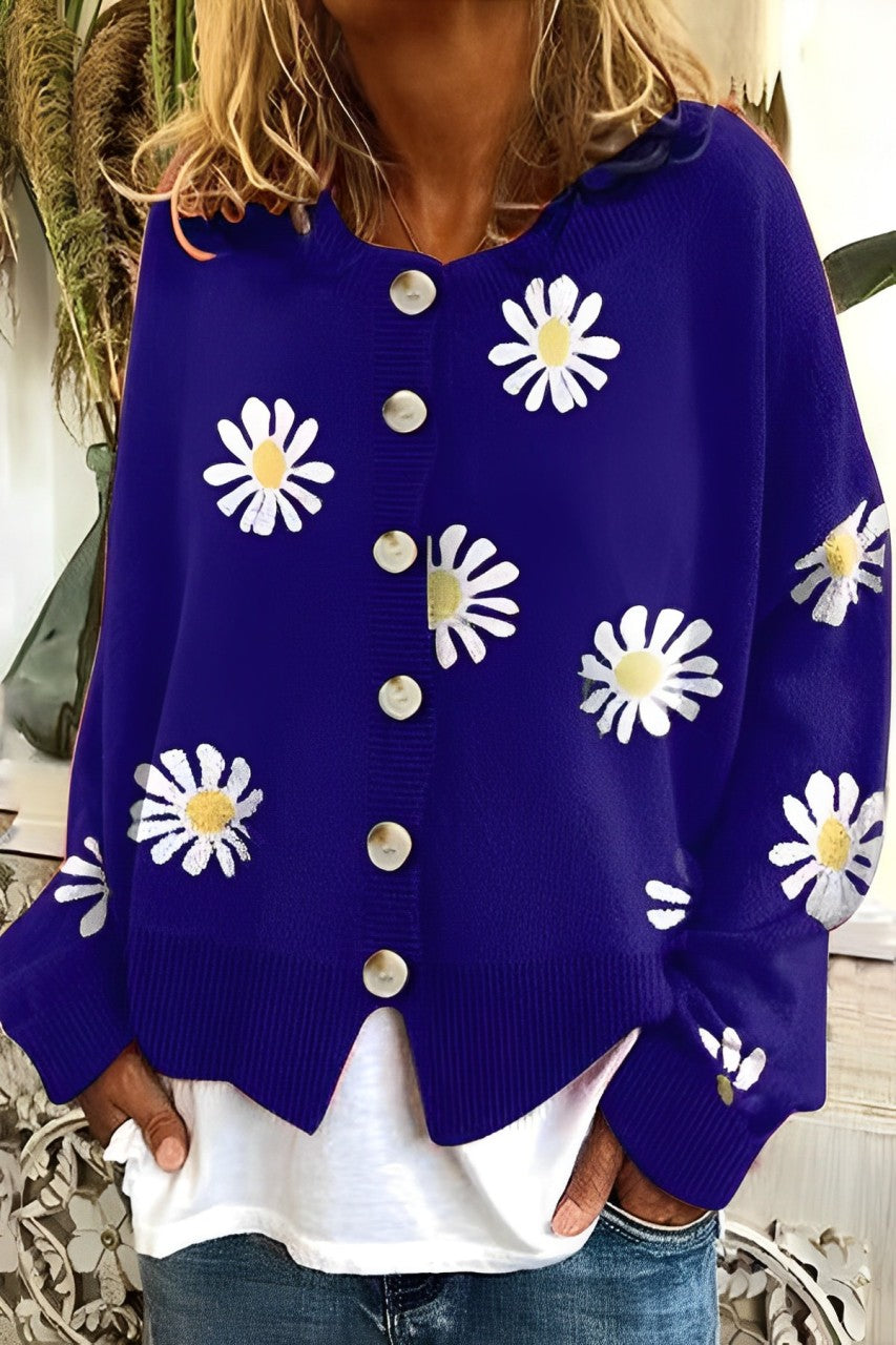 Carmella | Eleganter Strickjacke mit Blumenmuster und Knöpfen für gemütliche Tage