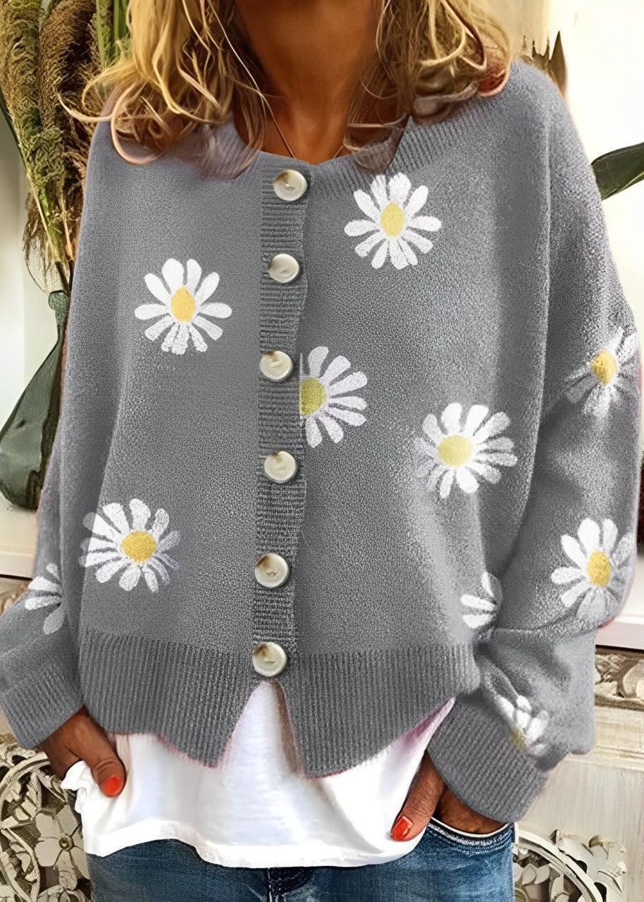 Carmella | Eleganter Strickjacke mit Blumenmuster und Knöpfen für gemütliche Tage