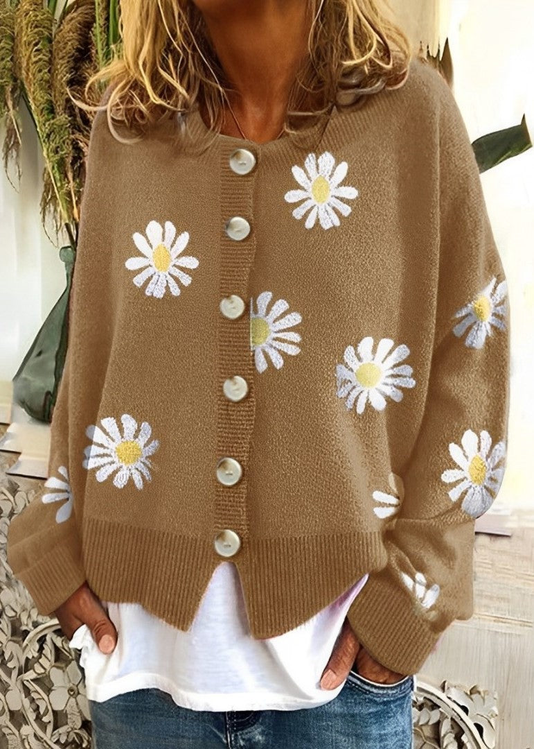 Carmella | Eleganter Strickjacke mit Blumenmuster und Knöpfen für gemütliche Tage