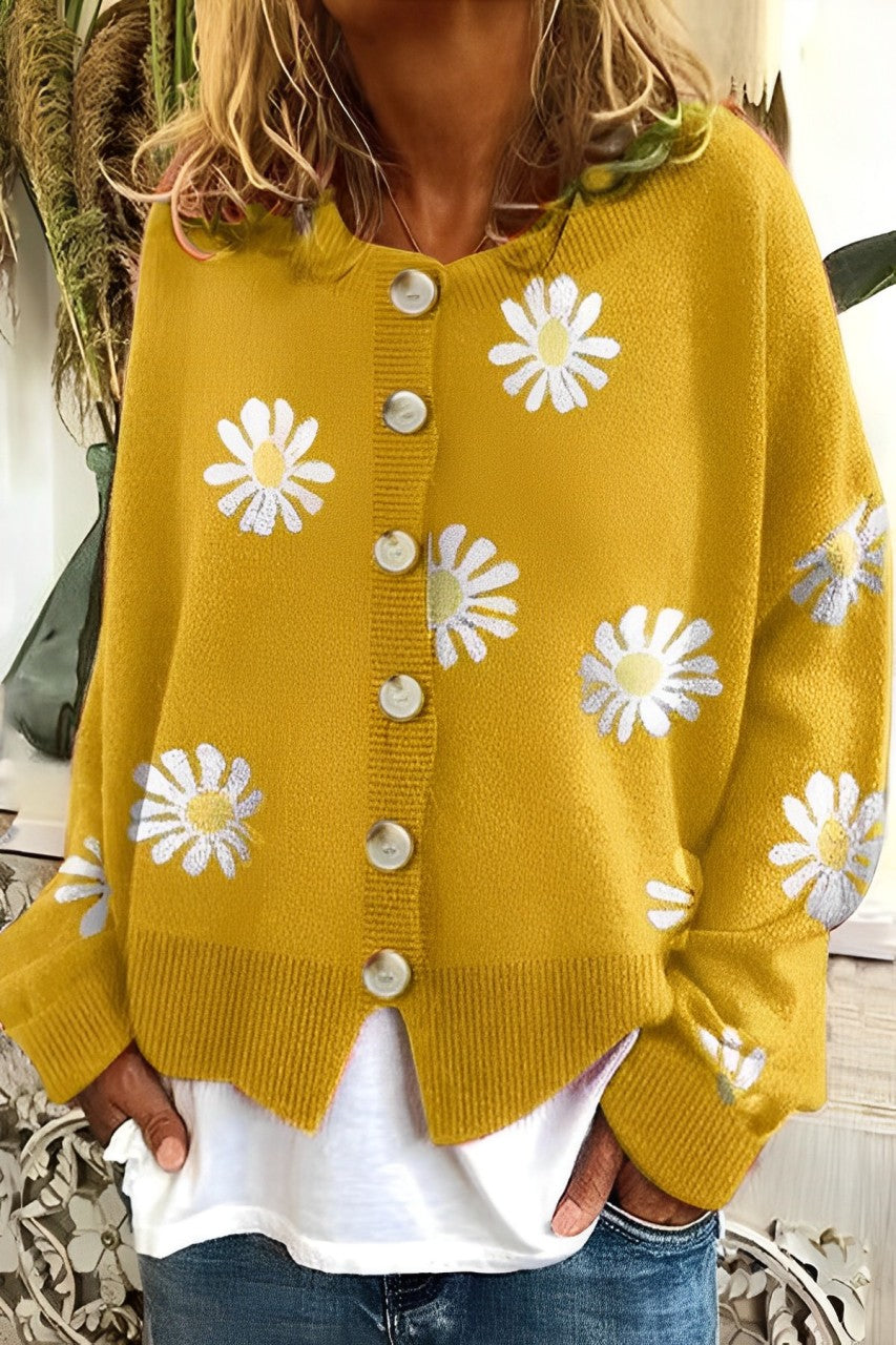 Carmella | Eleganter Strickjacke mit Blumenmuster und Knöpfen für gemütliche Tage