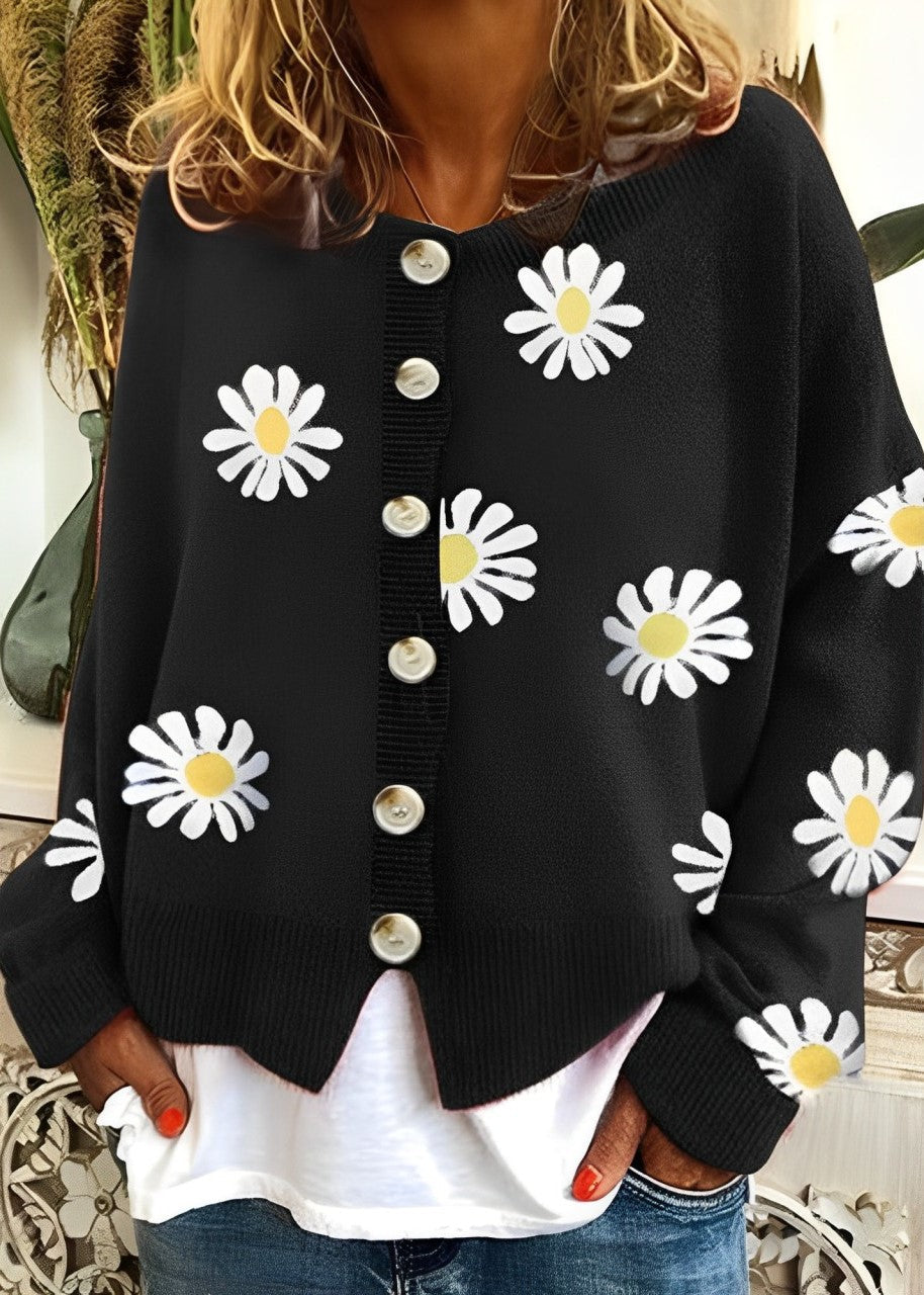 Carmella | Eleganter Strickjacke mit Blumenmuster und Knöpfen für gemütliche Tage