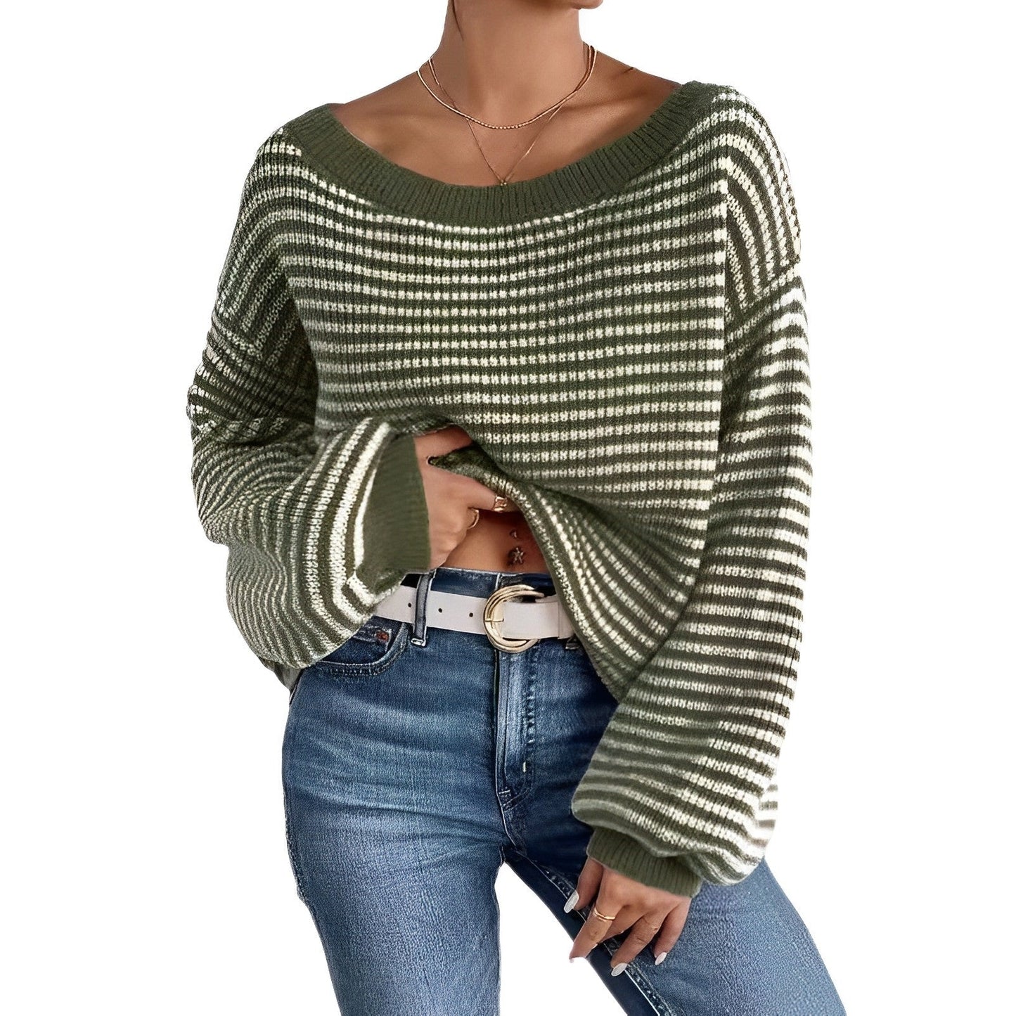 Chante | Modischer Schulterfreier Pullover mit eleganten Streifen