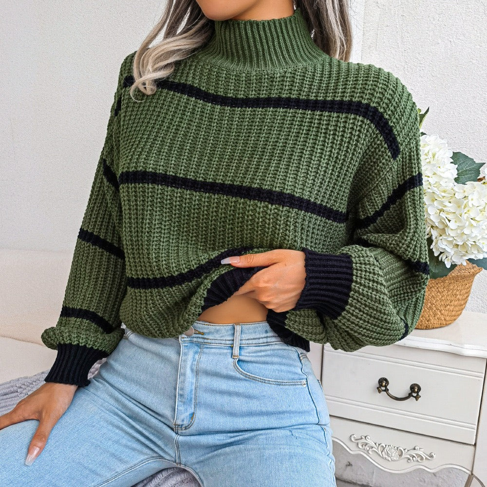 Divine | Eleganter Rollkragenpullover mit Streifen für Damen